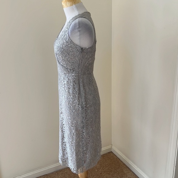 New! BCBGMaxazaria SZ 2, grey silver metallic over slip Lynette dress. - Picture 6 of 14